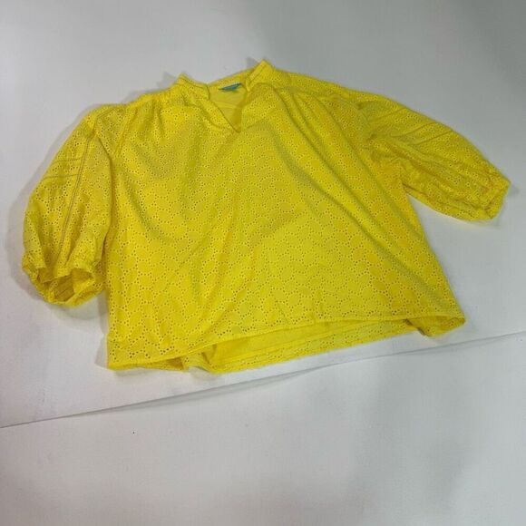 Draper James Top Womens XXL 2X Yellow Eyelet Shortsleeve Cottagecore Blouse - Picture 1 of 9